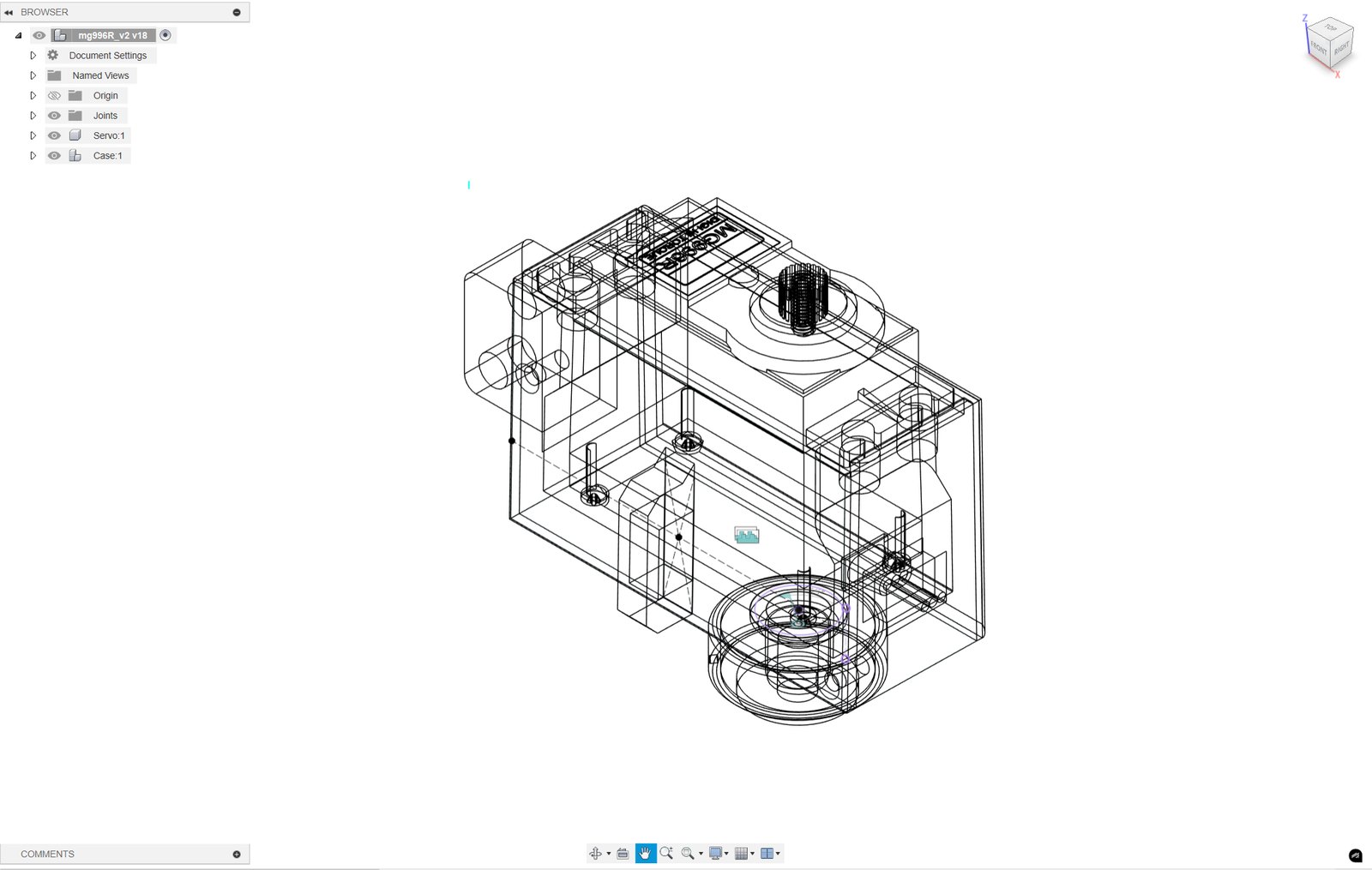 Fusion 360 model of the servo housing